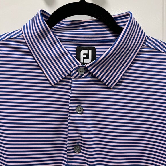 FOOTJOY Men’s Golf Polo - Pink & Blue Stripe - Picture 2 of 4